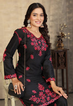Load image into Gallery viewer, Black Rayon Kurta Set With Palazzo
