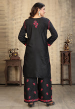 Load image into Gallery viewer, Black Rayon Kurta Set With Palazzo
