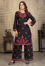 Load image into Gallery viewer, Black Rayon Kurta Set With Palazzo
