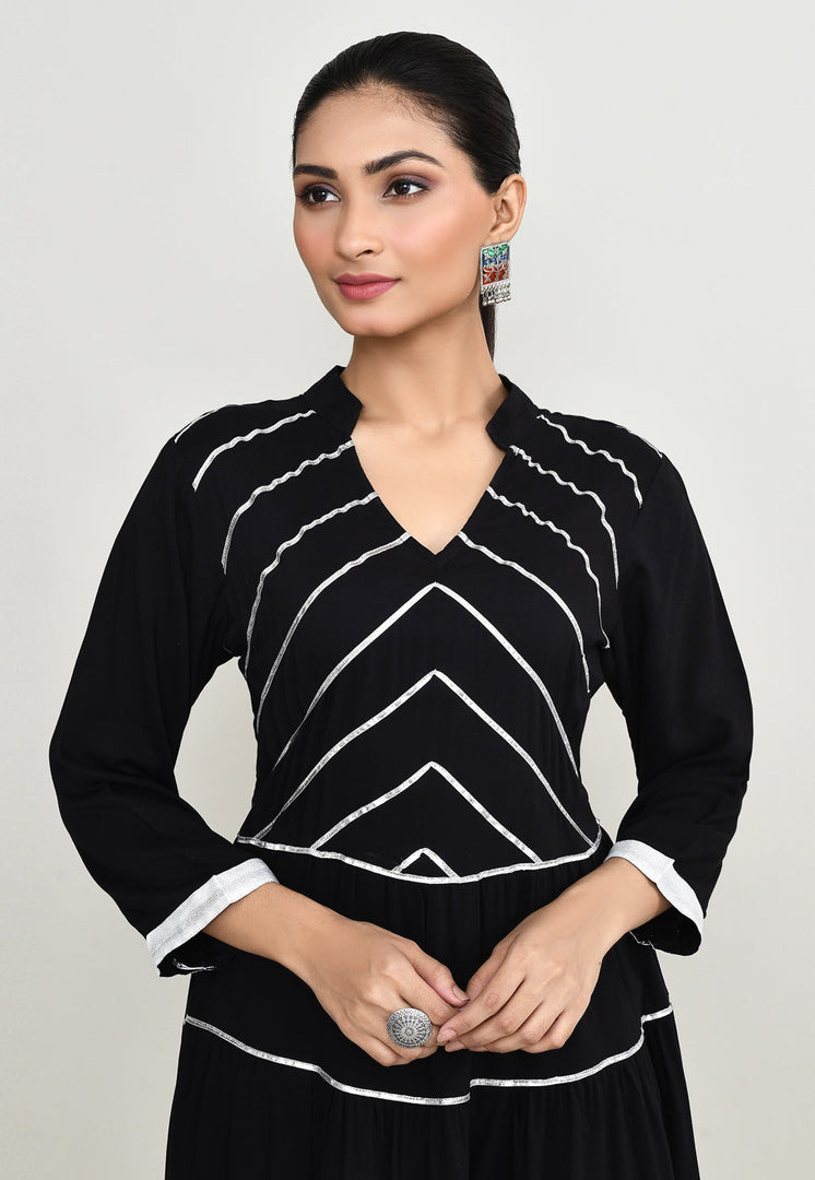 Black Rayon Kurta Set With Pant