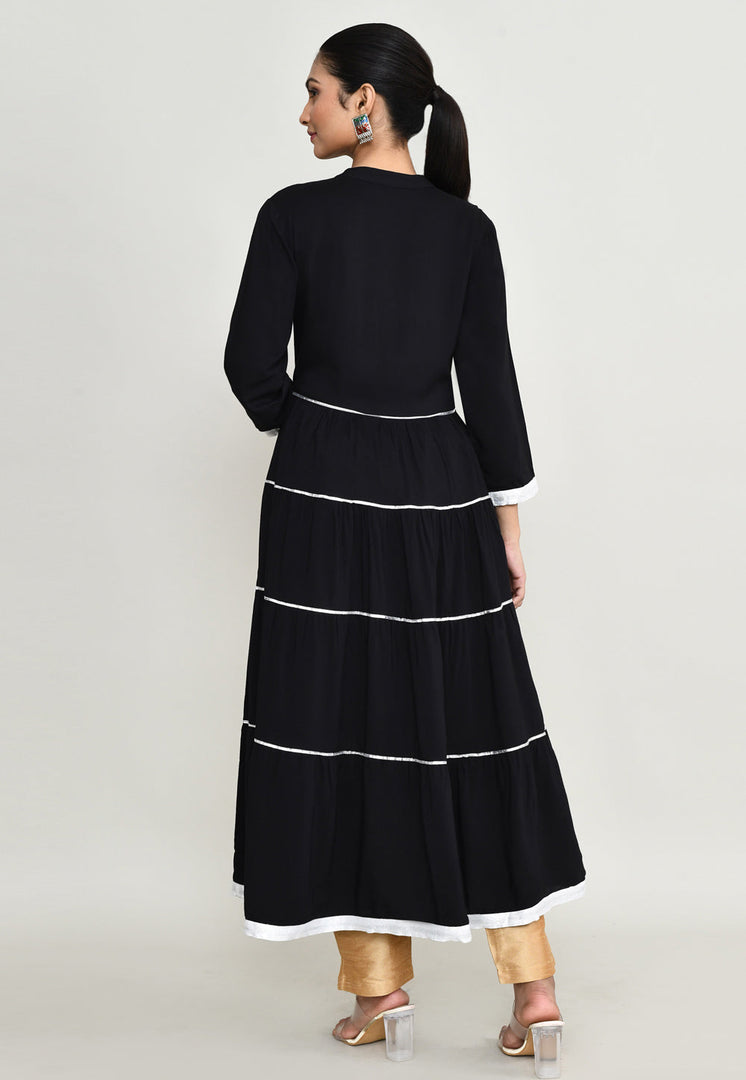 Black Rayon Kurta Set With Pant