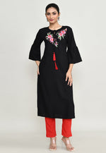 Load image into Gallery viewer, Black Rayon Kurta Set With Pant
