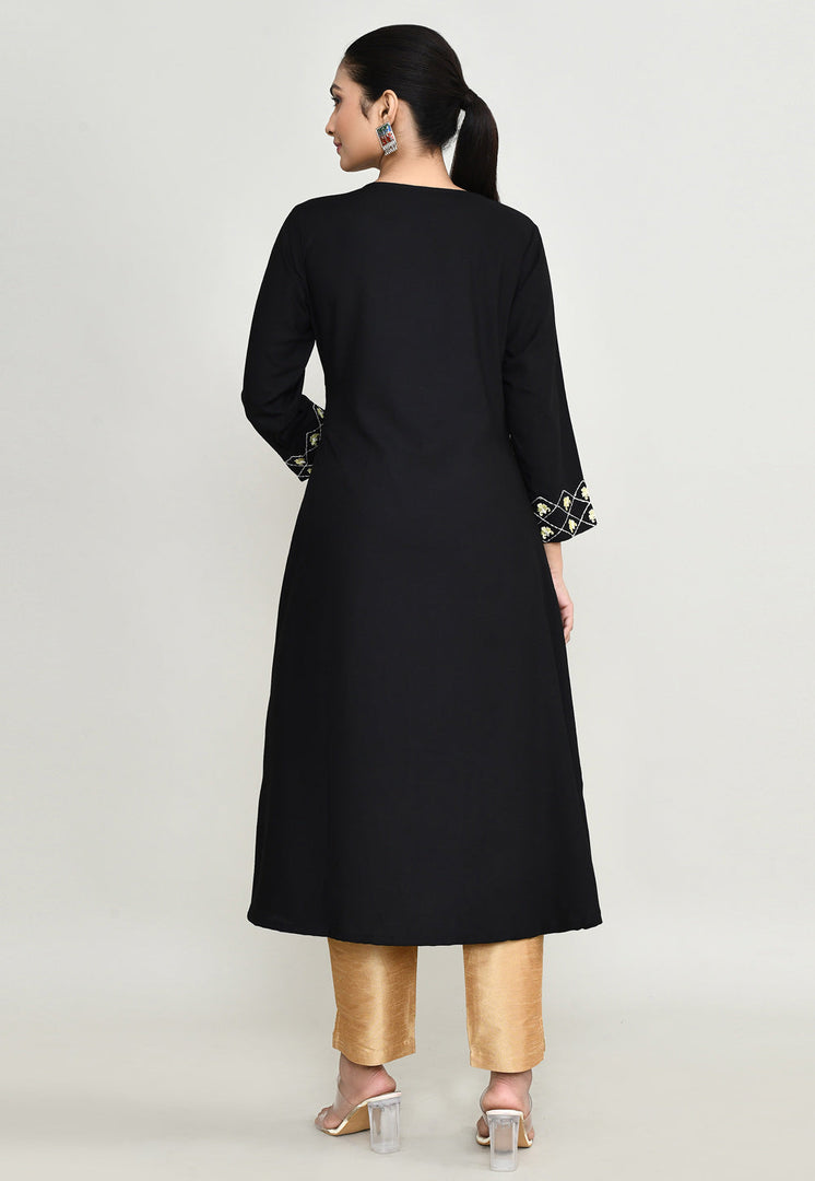 Black Rayon Kurta Set With Pant