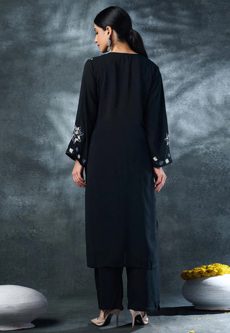 Black Rayon Kurta Set With Pant