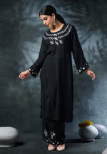 Load image into Gallery viewer, Black Rayon Kurta Set With Pant
