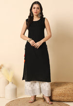 Load image into Gallery viewer, Black Rayon Long Kurti
