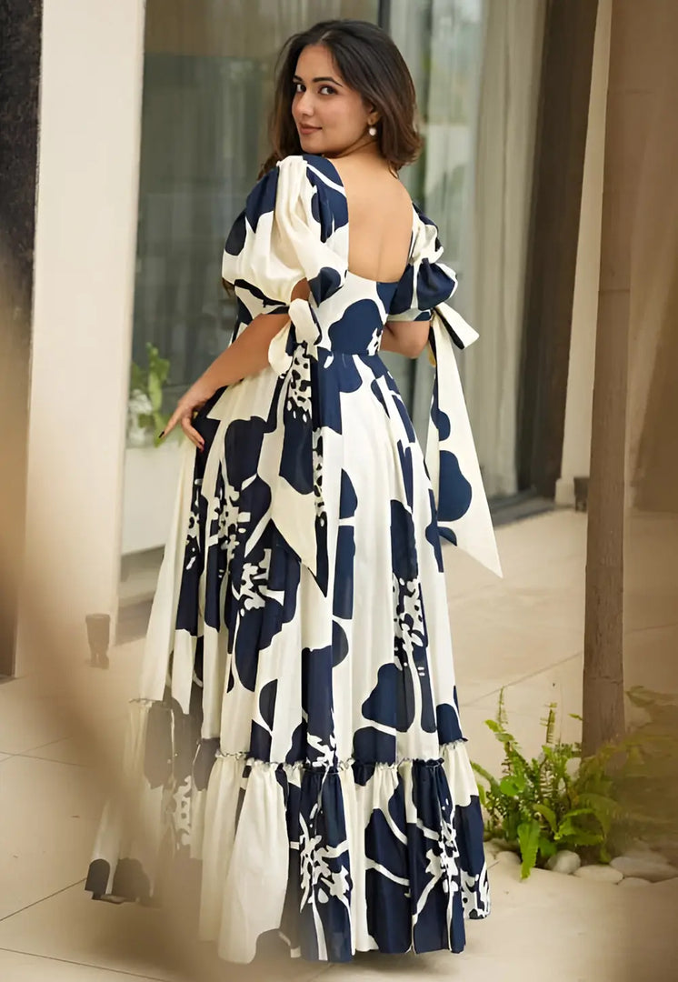 Black Rayon Printed Gown