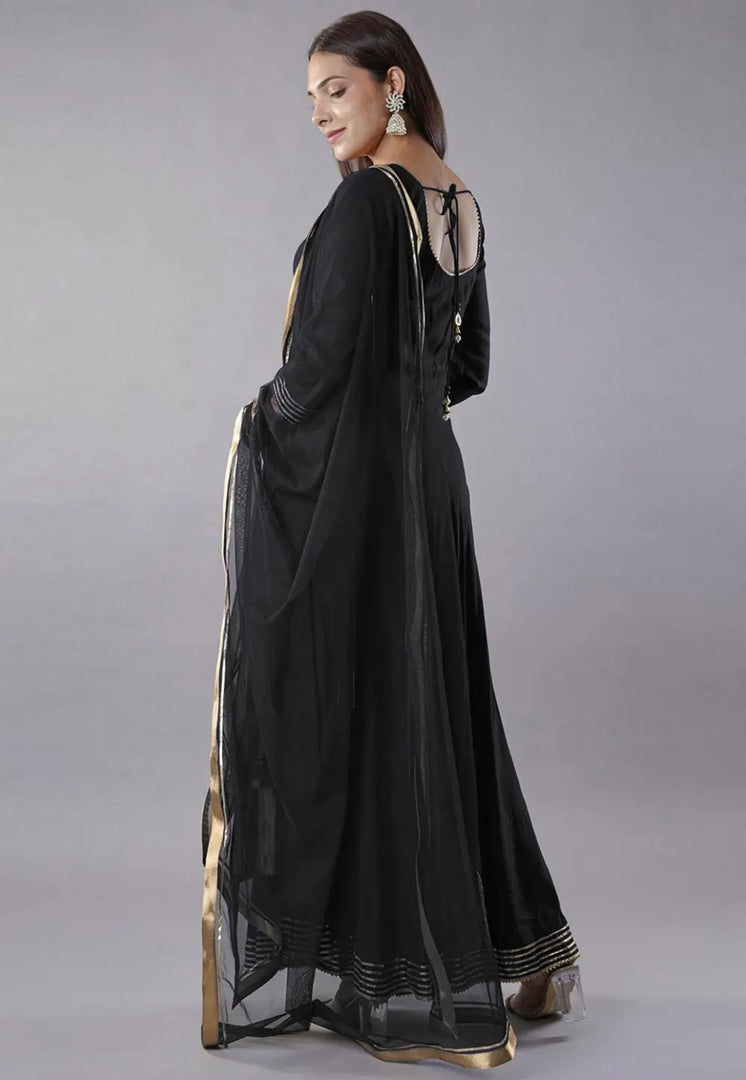 Black Rayon Readymade Anarkali Suit