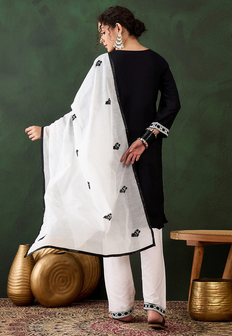 Black Rayon Readymade Chikankari Suit