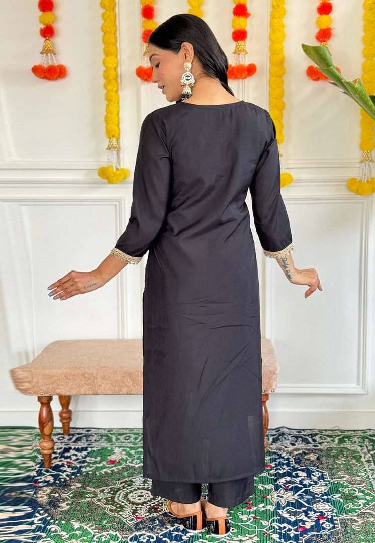 Black Rayon Readymade Pakistani Suit
