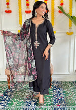 Load image into Gallery viewer, Black Rayon Readymade Pakistani Suit
