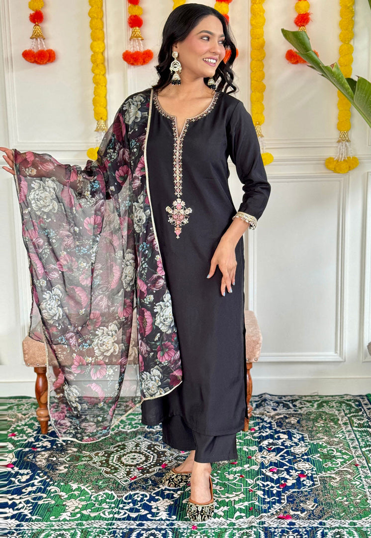 Black Rayon Readymade Pakistani Suit