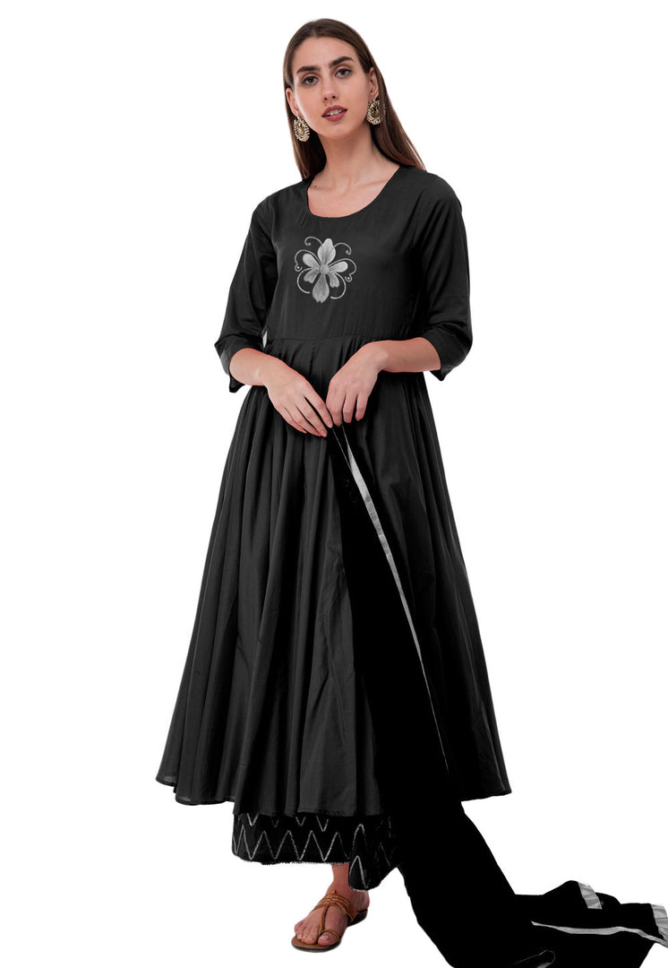 Black Rayon Readymade Palazzo Suit