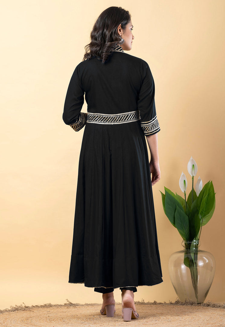 Black Rayon Readymade Pant Style Suit