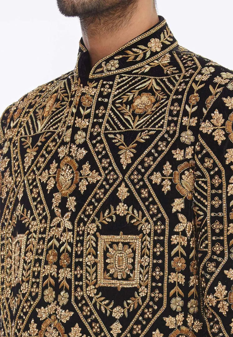 Black Rayon Sherwani