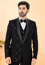 Load image into Gallery viewer, Black Rayon Tuxedos Suit
