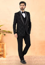 Load image into Gallery viewer, Black Rayon Tuxedos Suit
