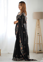 Load image into Gallery viewer, Black Satin Chiffon Saree With Blouse
