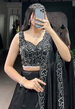 Load image into Gallery viewer, Black Satin Circular Lehenga Choli
