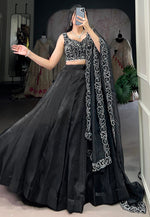 Load image into Gallery viewer, Black Satin Circular Lehenga Choli
