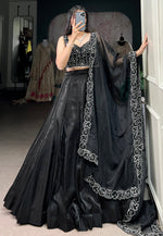 Load image into Gallery viewer, Black Satin Circular Lehenga Choli
