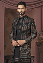 Load image into Gallery viewer, Black Satin Indo Western Suit
