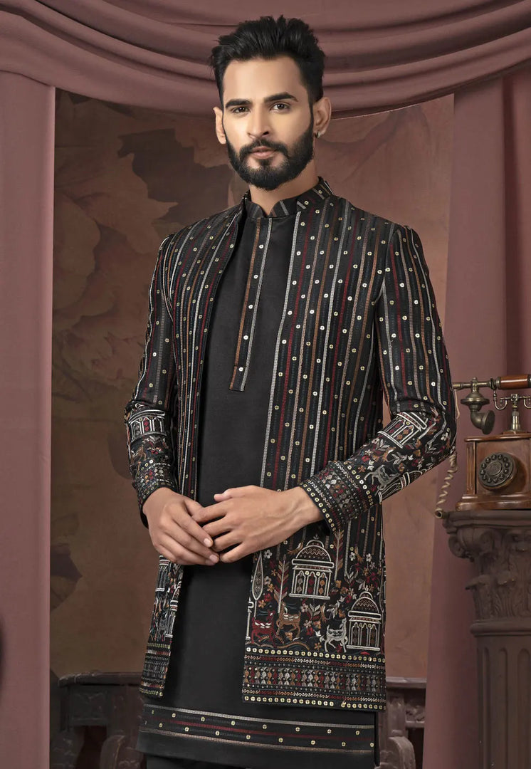 Black Satin Indo Western Suit