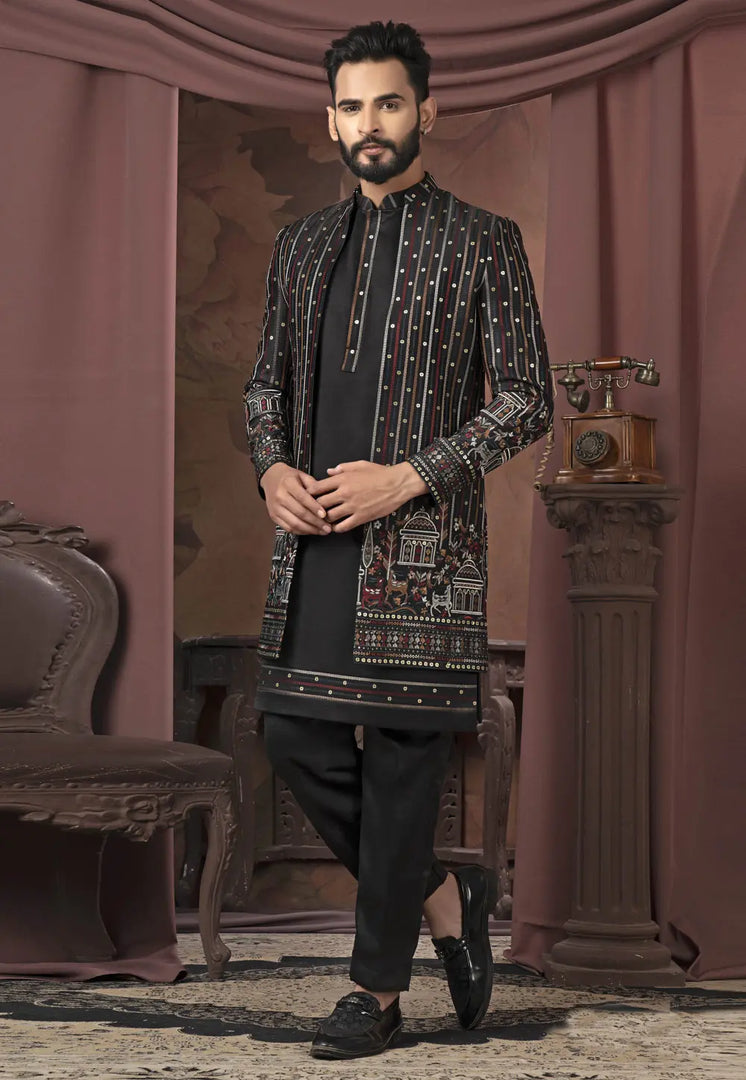 Black Satin Indo Western Suit