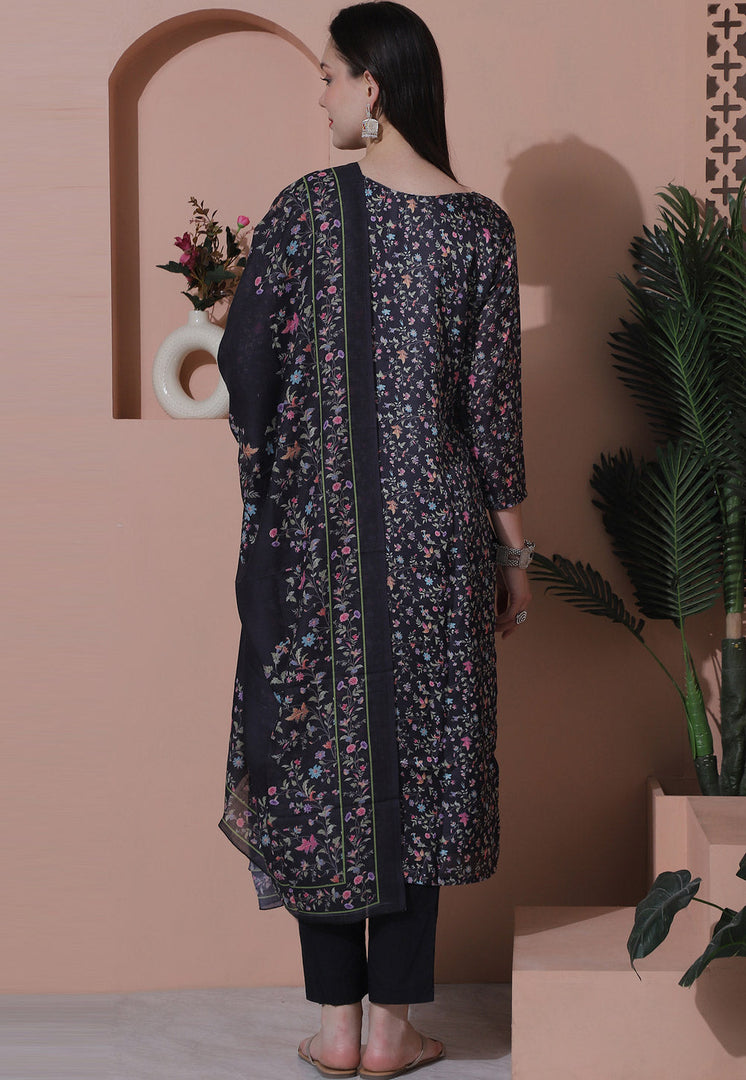 Black Satin Pakistani Suit