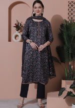 Load image into Gallery viewer, Black Satin Pakistani Suit
