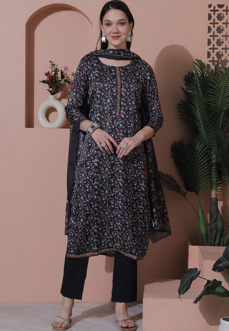 Black Satin Pakistani Suit