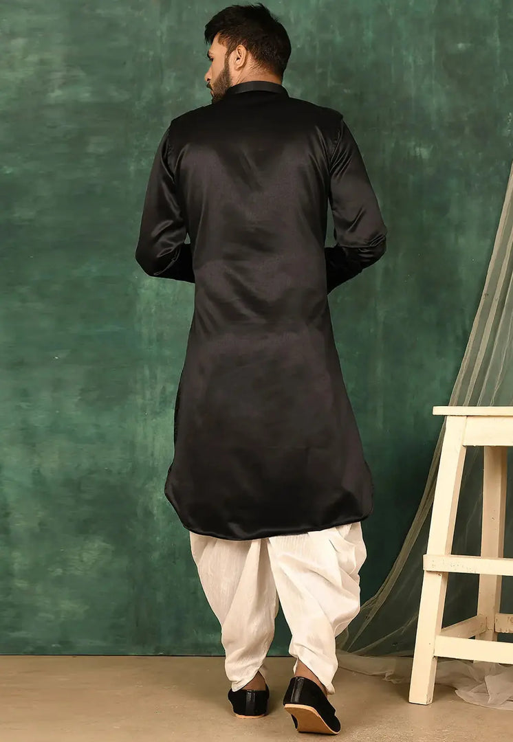 Black Satin Pathani Suit