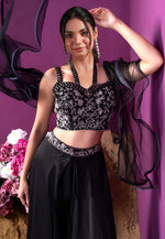 Load image into Gallery viewer, Black Satin Silk Palazzo With Crop Top
