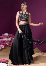 Load image into Gallery viewer, Black Satin Silk Palazzo With Crop Top
