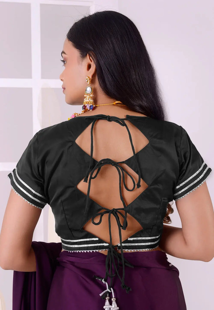 Black Satin Silk Readymade Blouse