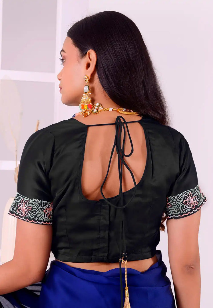 Black Satin Silk Readymade Blouse