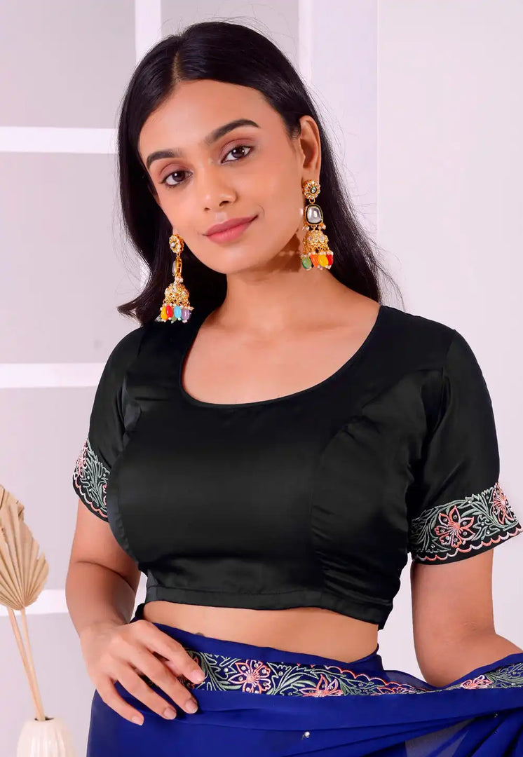 Black Satin Silk Readymade Blouse
