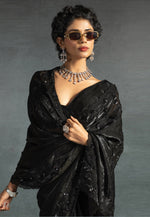 Load image into Gallery viewer, Black Satin Silk Saree With Blouse
