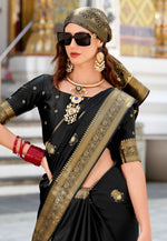 Load image into Gallery viewer, Black Satin Silk Saree With Blouse
