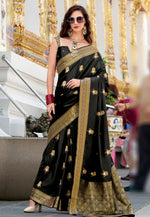 Load image into Gallery viewer, Black Satin Silk Saree With Blouse
