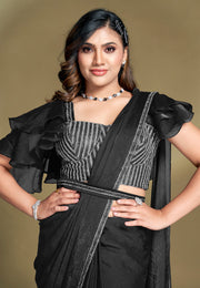 Black Satin Silk Saree With Blouse