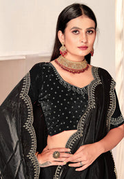 Black Satin Silk Saree With Blouse