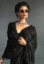Load image into Gallery viewer, Black Satin Silk Saree With Blouse
