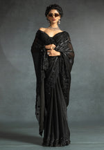 Load image into Gallery viewer, Black Satin Silk Saree With Blouse
