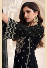 Load image into Gallery viewer, Black Silk Chiffon Pant Style Suit
