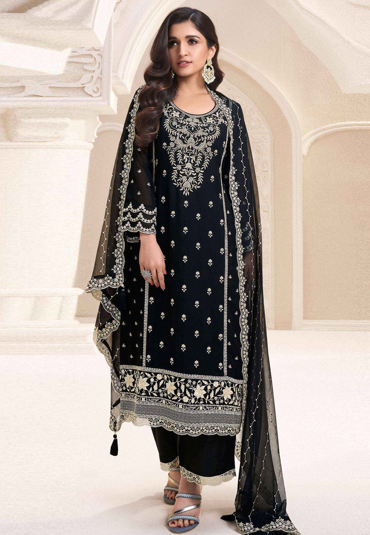 Black Silk Chiffon Pant Style Suit