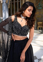 Load image into Gallery viewer, Black Silk Circular Lehenga Choli
