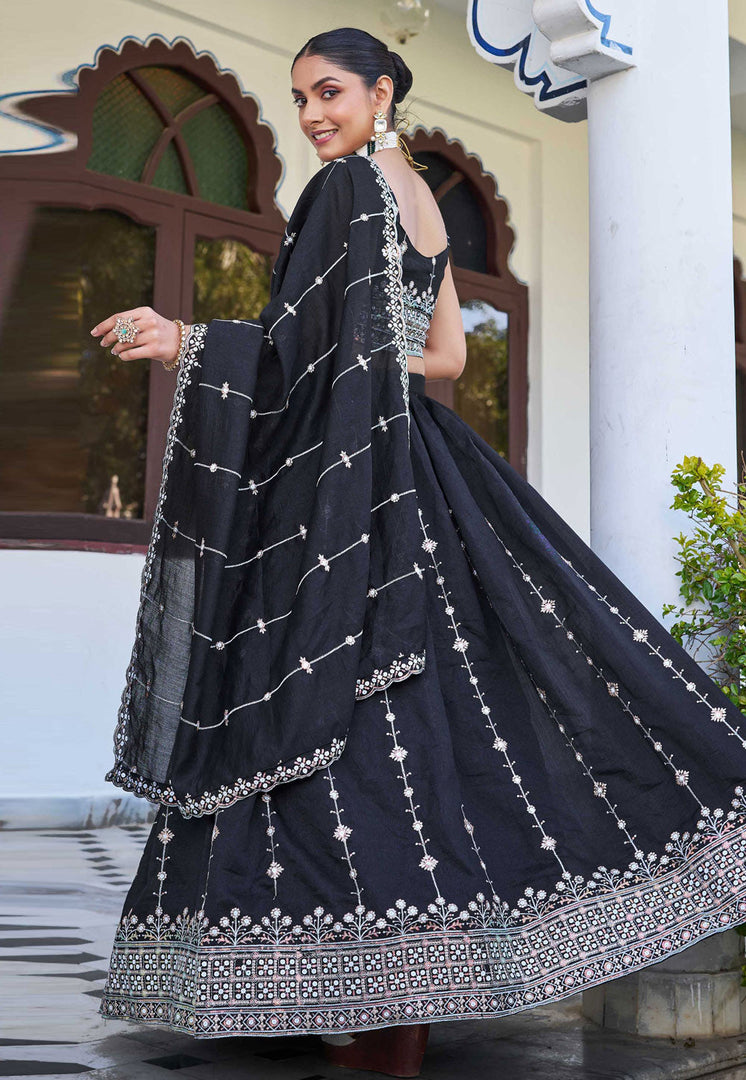 Black Silk Circular Lehenga Choli