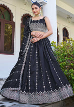 Load image into Gallery viewer, Black Silk Circular Lehenga Choli
