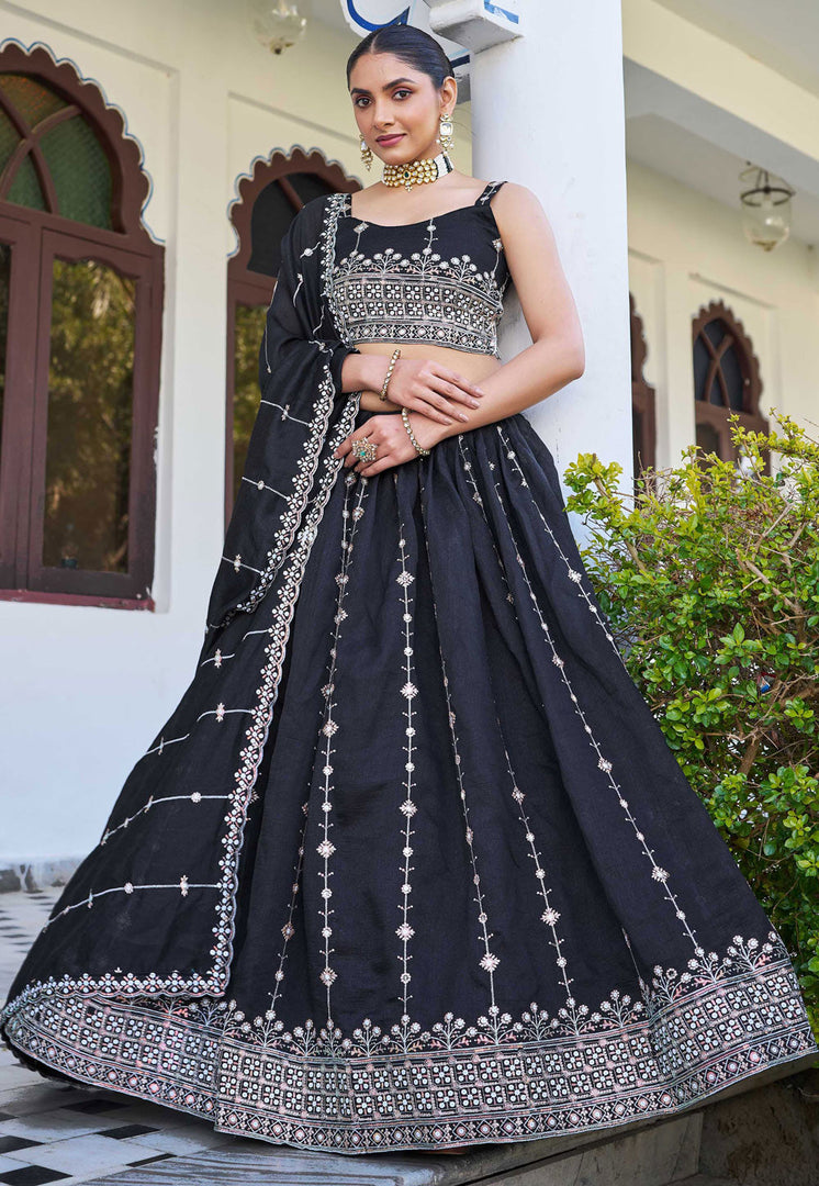 Black Silk Circular Lehenga Choli